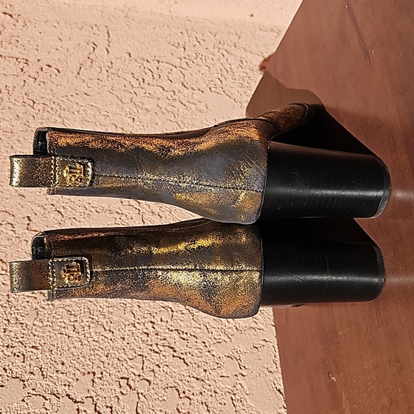 Lauren Ralph Lauren Mylah Metallic Golden Leather Booties Ankle Pull-On Sz 10 - Picture 9 of 17